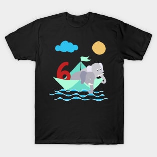 Elephants In Paper Boat Sea 6 Years Birthday T-Shirt